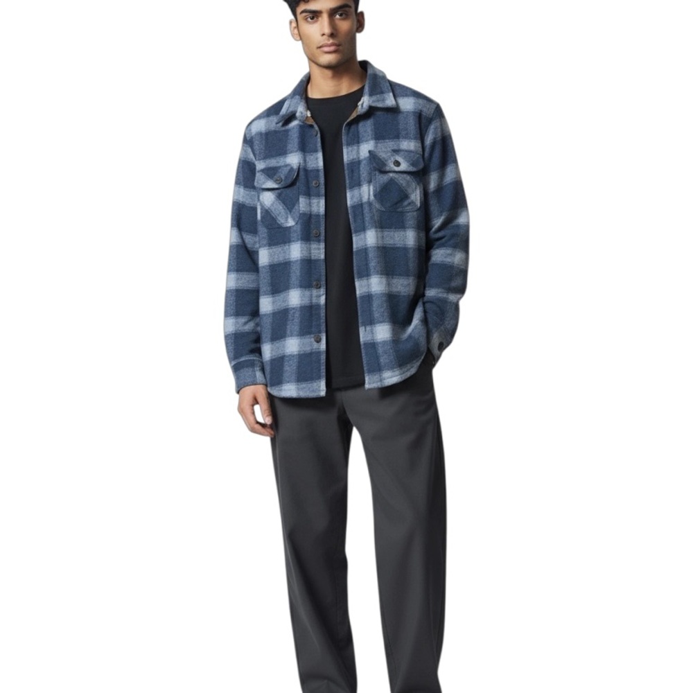 JACHS New York Men’s Sherpa Lined Plaid Shirt Jacket Shacket Blue SZ M Cabincore